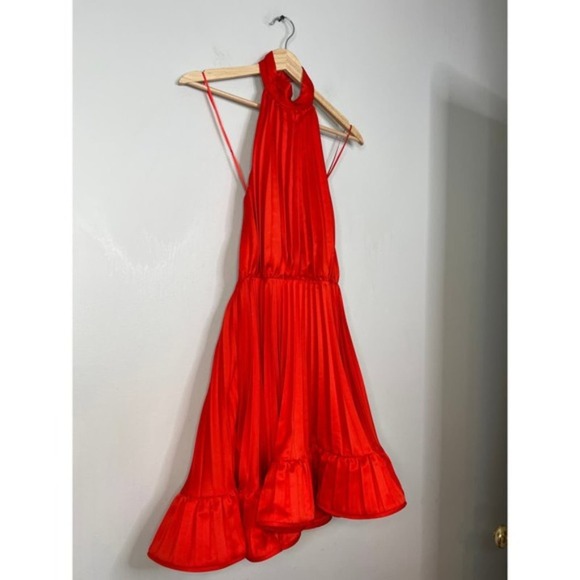 NWT Amur Amiri Halter Pleated Fit and Flare Red Low Back Mini Dress - Picture 3 of 8